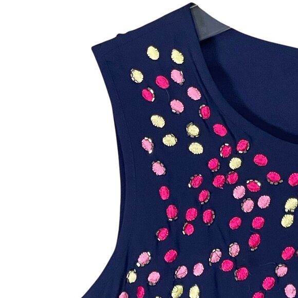 Belle Badgley Mischka Shift Dress – Size 12 – Beaded & Embroidered – Navy Pink - Picture 6 of 8